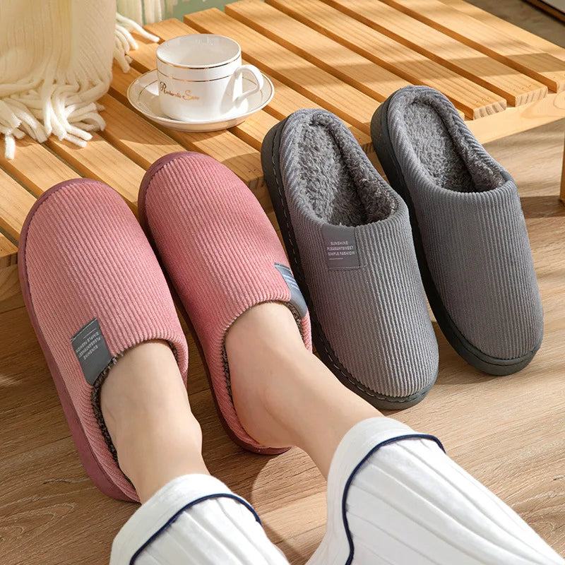 Winter Warm Fur Home Slippers Women Comfort Mute Non Slip Plush Slides Woman Solid Color Soft Sole Indoor Bedroom Slippers 2024