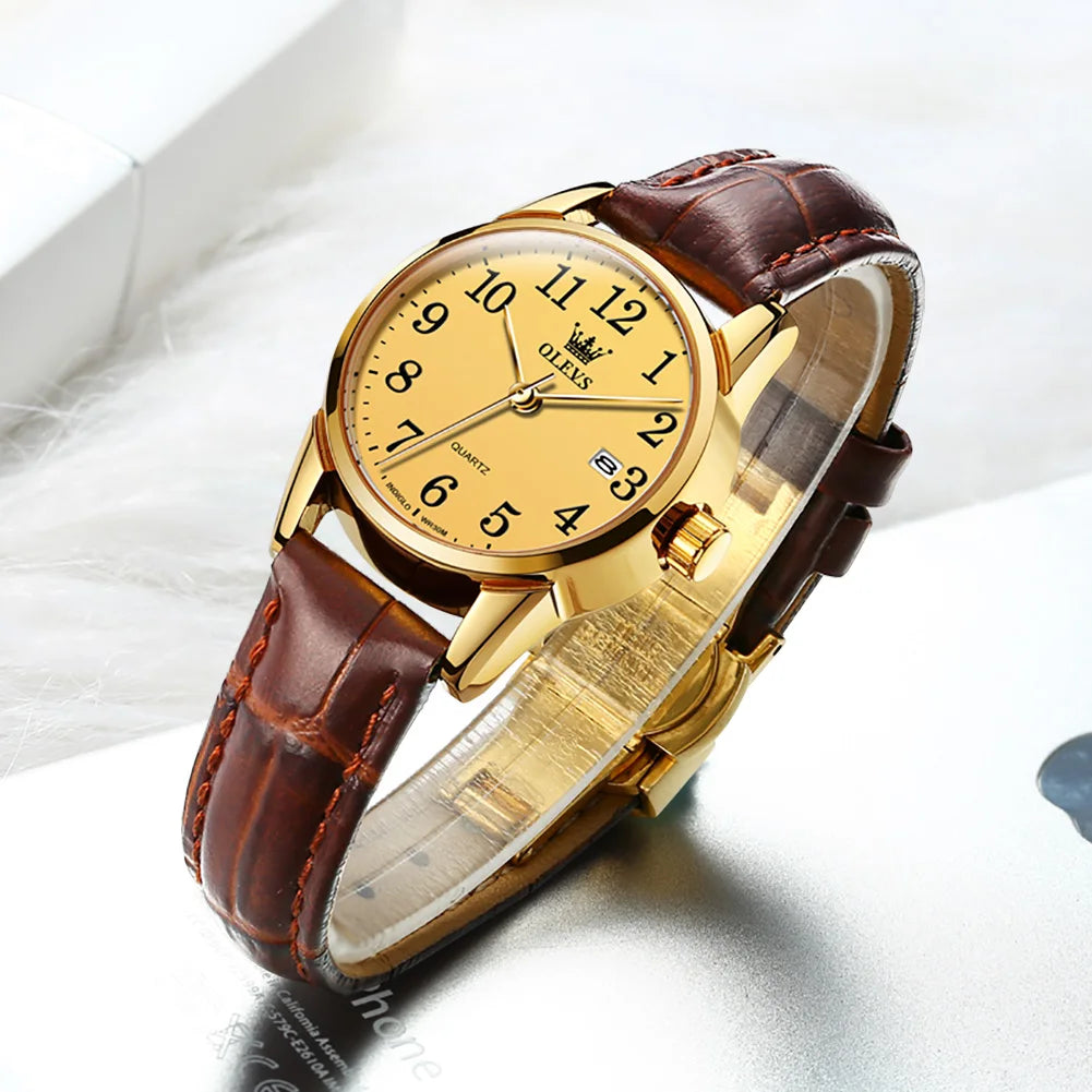 OLEVS Top Brand Quartz Watch For Women 50M Waterproof GMT  Watches Women's Sports Leather Strap Men Wristwtach Ultrathin