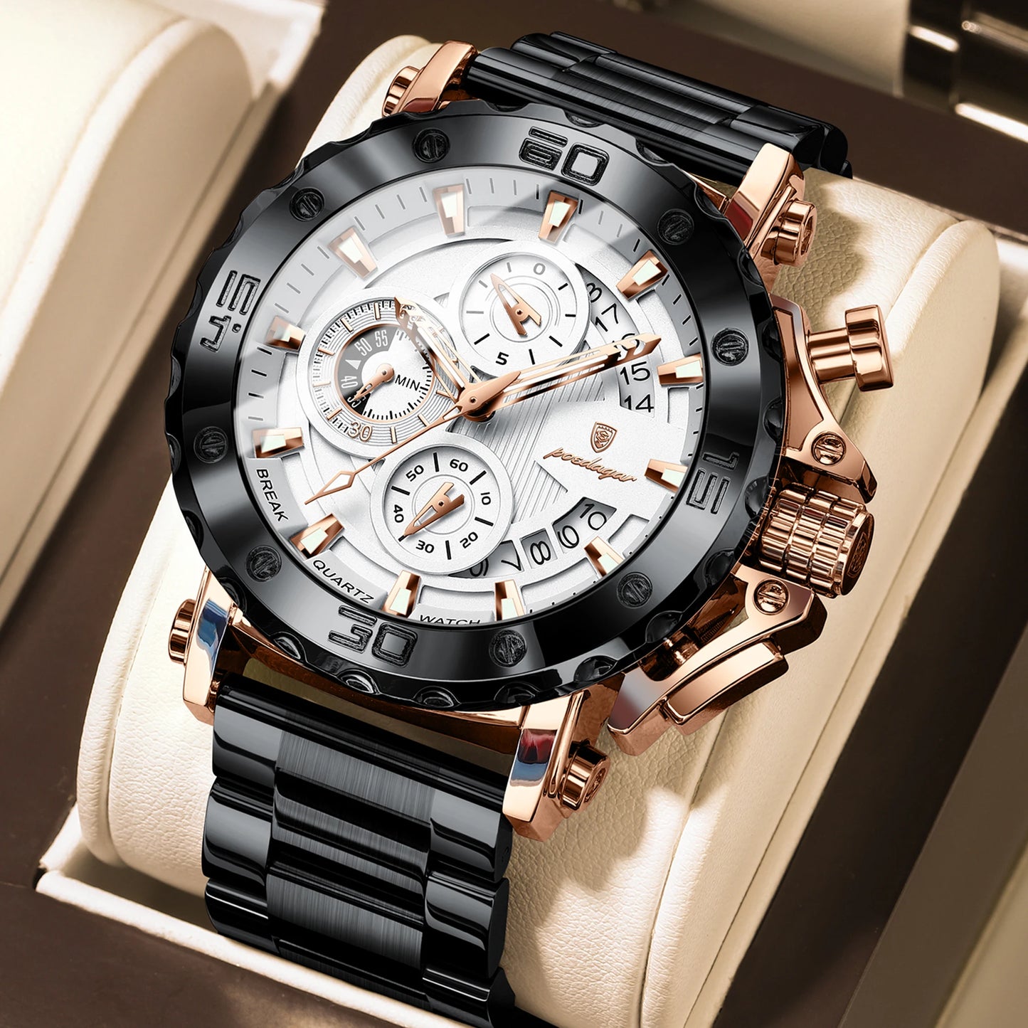 POEDAGAR Luxury Men's Watch Calendar Luminous Waterproof Man Clock Chronograph Stainless Steel Quartz Watches For Men Reloj Gift