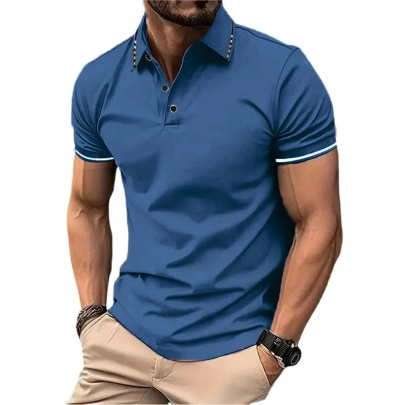 New Men's Short Sleeve Polo Shirts Summer Tshirt Lapel Breathable Basic Button-up Gym Top Lightweight Loose Men Shirts