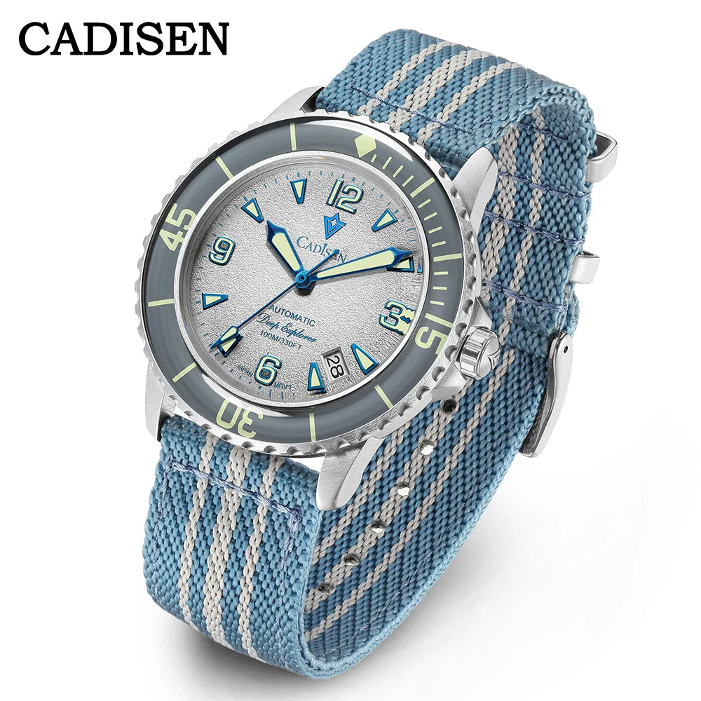 CADISEN Deep Explorer 2026 Green Automatic Mechanical Watch Man Canvas Strap Wristwatch 8215 Luxury Luminous Waterproof Watches