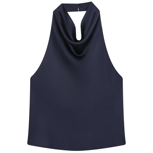 HXAO Top Women Halter Satin Women Tops Backless Corset Top Vest Yellow