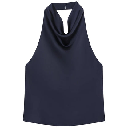 HXAO Top Women Halter Satin Women Tops Backless Corset Top Vest Yellow