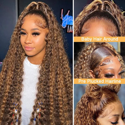 Highlight Ombre 13x4 13x6 Lace Front Wig Curly Human Hair Wigs Honey Blonde Colored Water Deep Wave Frontal Wigs For Women
