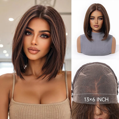 HENRY MARGU Gray To Light Blonde Bob Lace Front Wigs Short Straight Daily Synthetic Wig 13*6 Lace Frontal Wig for Women Party