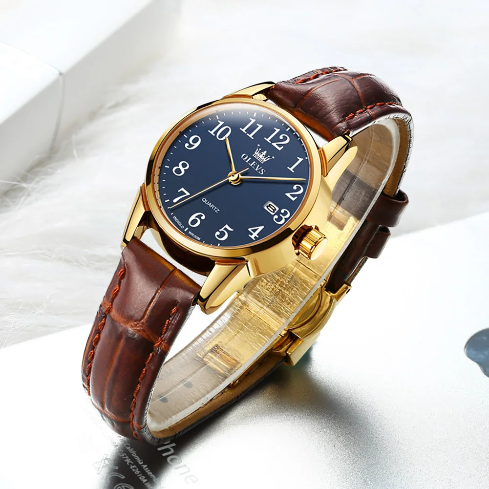 OLEVS Top Brand Quartz Watch For Women 50M Waterproof GMT  Watches Women's Sports Leather Strap Men Wristwtach Ultrathin