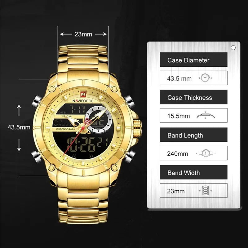 NAVIFORCE Top Luxury Original Sports Wrist Watch For Men Quartz Steel Waterproof Dual Display Military Watches Relogio Masculino