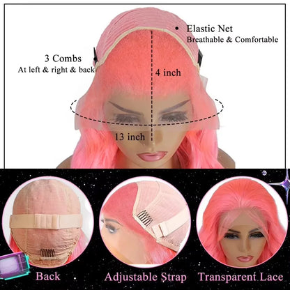 250% Density Light Pink Bone Straight Pink Human Hair Wig 30 Inch 13x6 HD Transparent Lace Frontal Wigs Real Human Hair