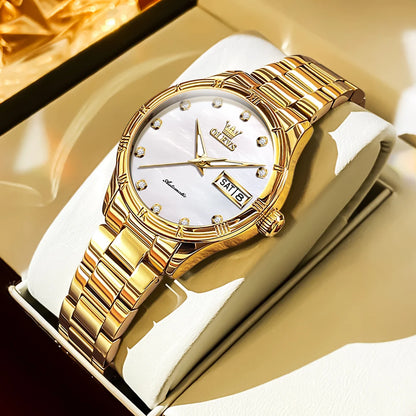OLEVS New Fashion Ladies Watch Top Brand Casual Automatic Mechanical Watches Date Steel Waterproof Women Male Clock Wristwatch