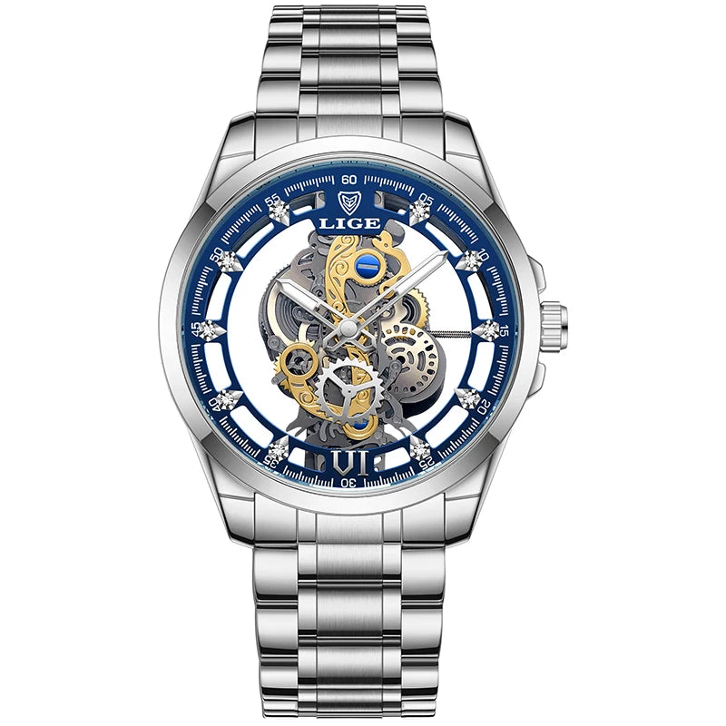 2025 LIGE Men Watch Skeleton Automatic Quartz Watch Gold Skeleton Vintage Man Watch Mens Watches Top Brand Luxury часы мужские