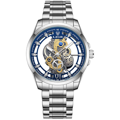 2025 LIGE Men Watch Skeleton Automatic Quartz Watch Gold Skeleton Vintage Man Watch Mens Watches Top Brand Luxury часы мужские