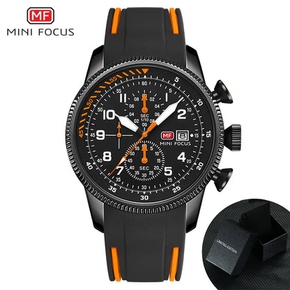 MINI FOCUS Sports Quartz Watch for Men Fashion Chronograph Waterproof Watches Silicone Strap Luminous Hands Wristwatches 0379