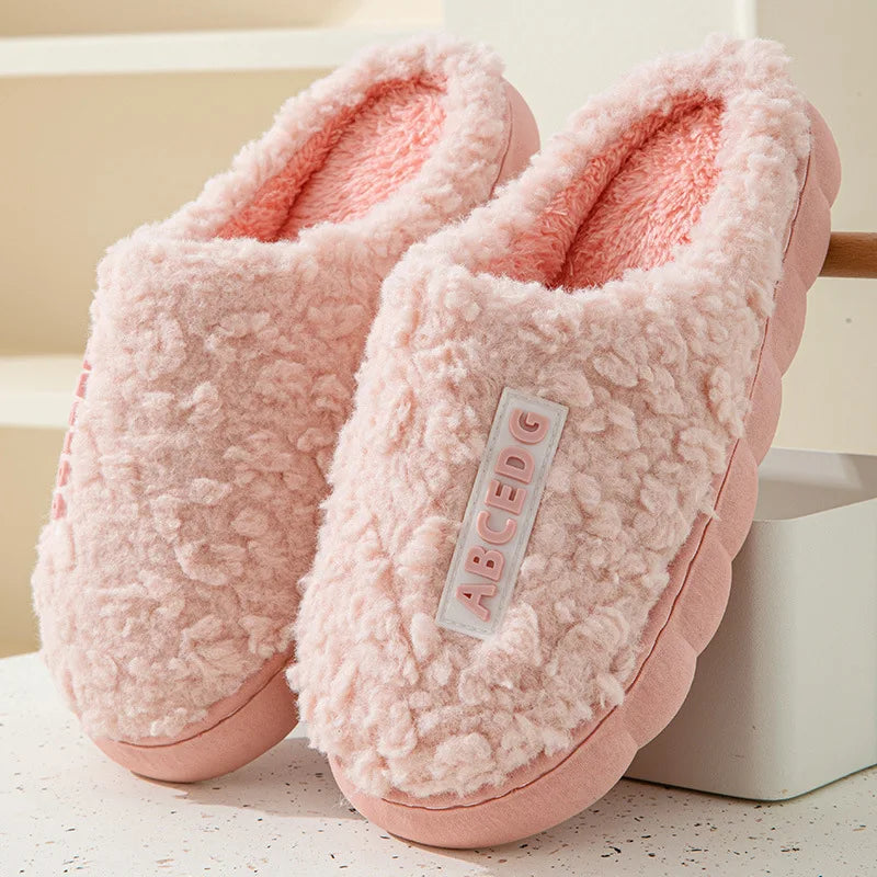 Winter Mens Slippers Warm Home Slippers Couple Indoor Non-slip Slides New Soft Sole Fur Cotton Shoes Plush Casual Women Slippers
