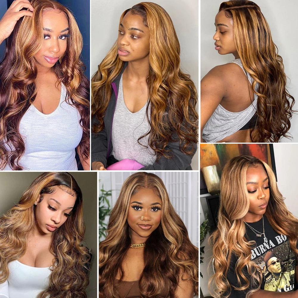 Highlight Body Wave Wig Human Hair Honey Blonde Lace Front Wigs For Women Brazilian HD Transparent Lace Frontal Wig Pre Plucked