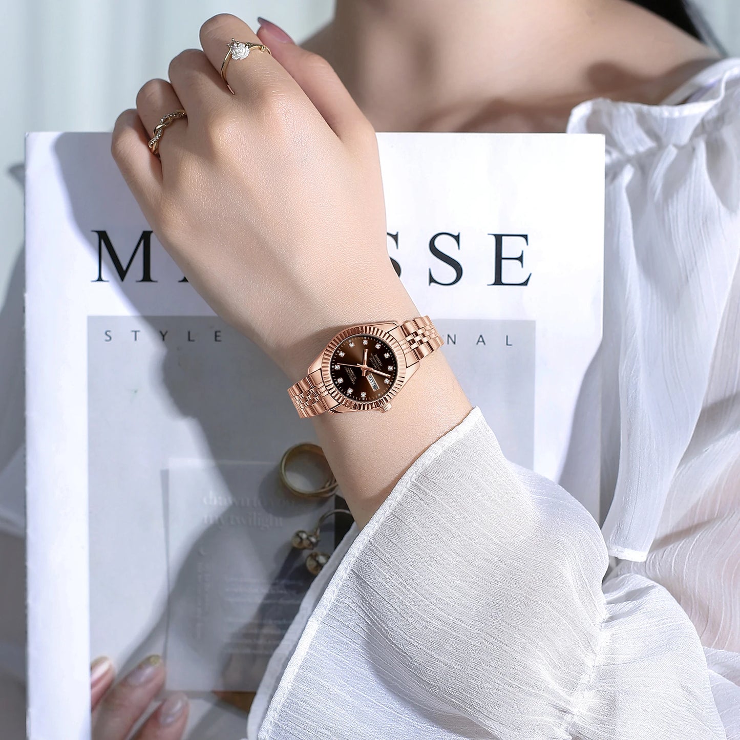 NIBOSI Fashion Women Watches Top Brand Luxury Diamond Ladies Quartz Watches Business Week Display Female Clock Wristwatch Reloj
