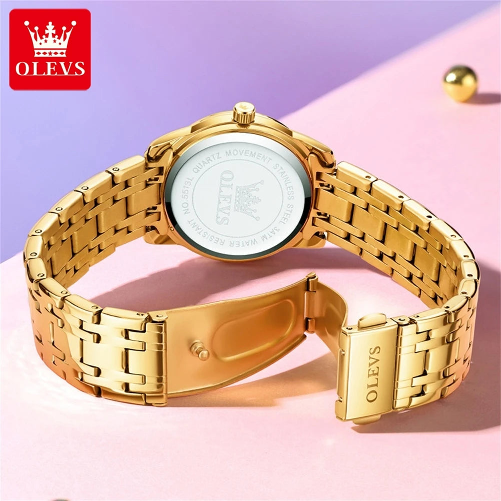 OLEVS Women's Watches Fashion Gold Original  Stainless Steel Waterproof Luminous Wrist Watch Date Classic Elegant Ladies Watch