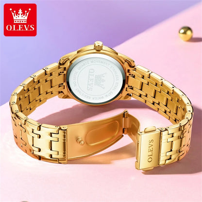 OLEVS Women's Watches Fashion Gold Original  Stainless Steel Waterproof Luminous Wrist Watch Date Classic Elegant Ladies Watch