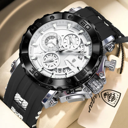 POEDAGAR Luxury Military Men Clock Luminous Waterproof Chronograph Date Men's Watch Silicone Quartz Sports Watches For Man Reloj