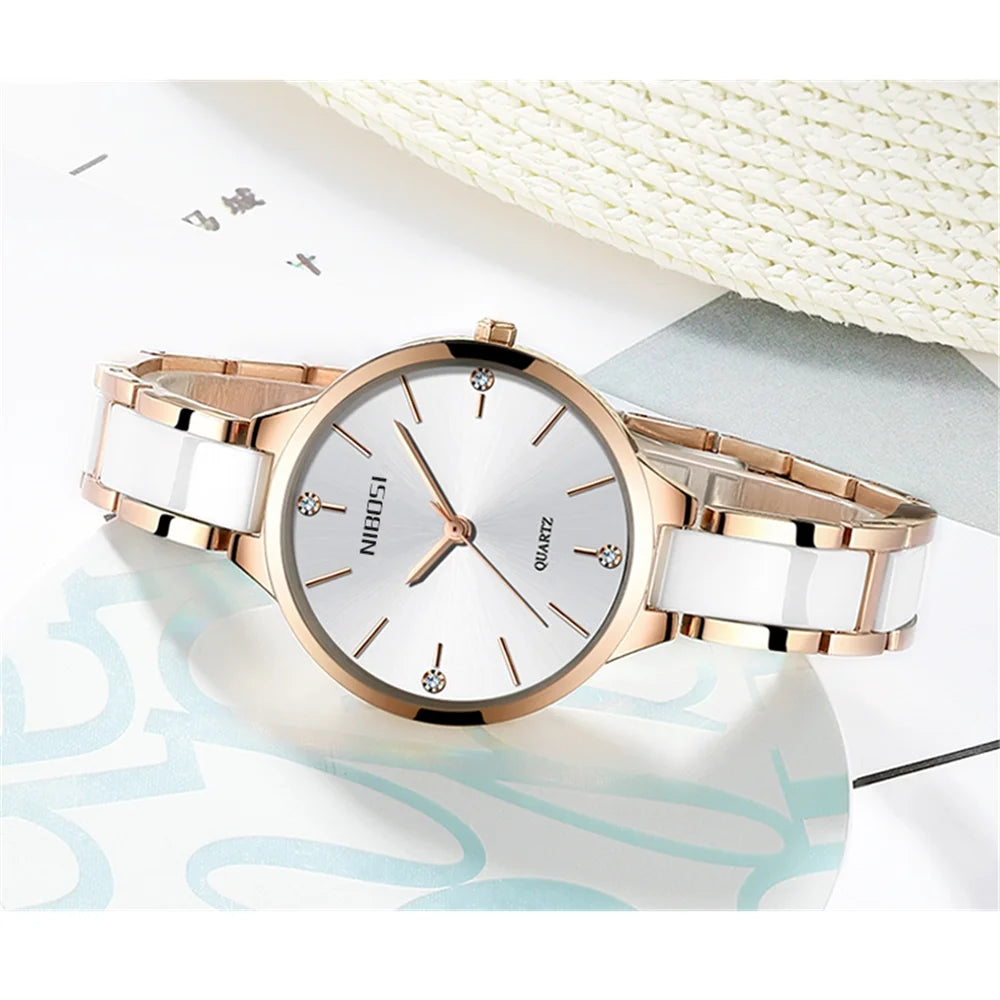 NIBOSI Fashion Women Watches Top Brand Luxury Ceramic Strap Rose Gold Watch Waterproof Ladies Quartz Wristwatch Relogio Feminino
