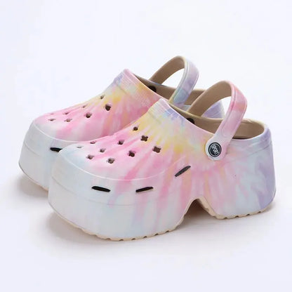 Leopard Chunky Platform Clogs Women 2025 Autumn Summer Comfort Thick Bottom Non Slip Outdoor Slippers Height-Increasing Shoes