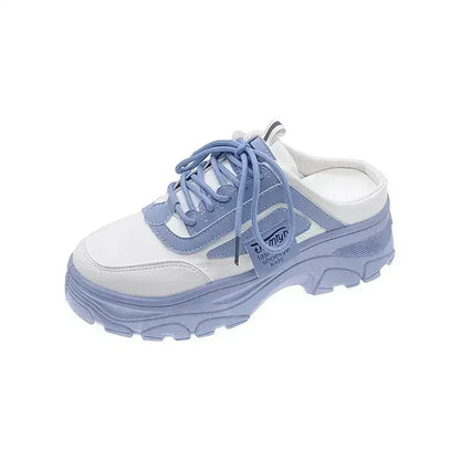 Women Half Slippers Pu Leather Flats Female Retro Low Top Sneakers Mesh Breathable Lazy Loafers Walking Outdoor Platform Shoes