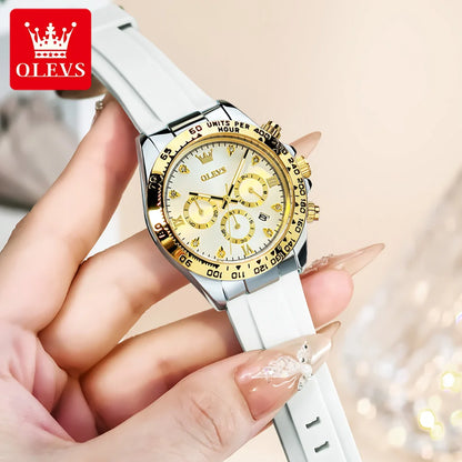 OLEVS Luxury Ladies Fashion High Quality Quartz Watch Calendar Waterproof Quality Women Watches Silicone Strap Clock Reloj