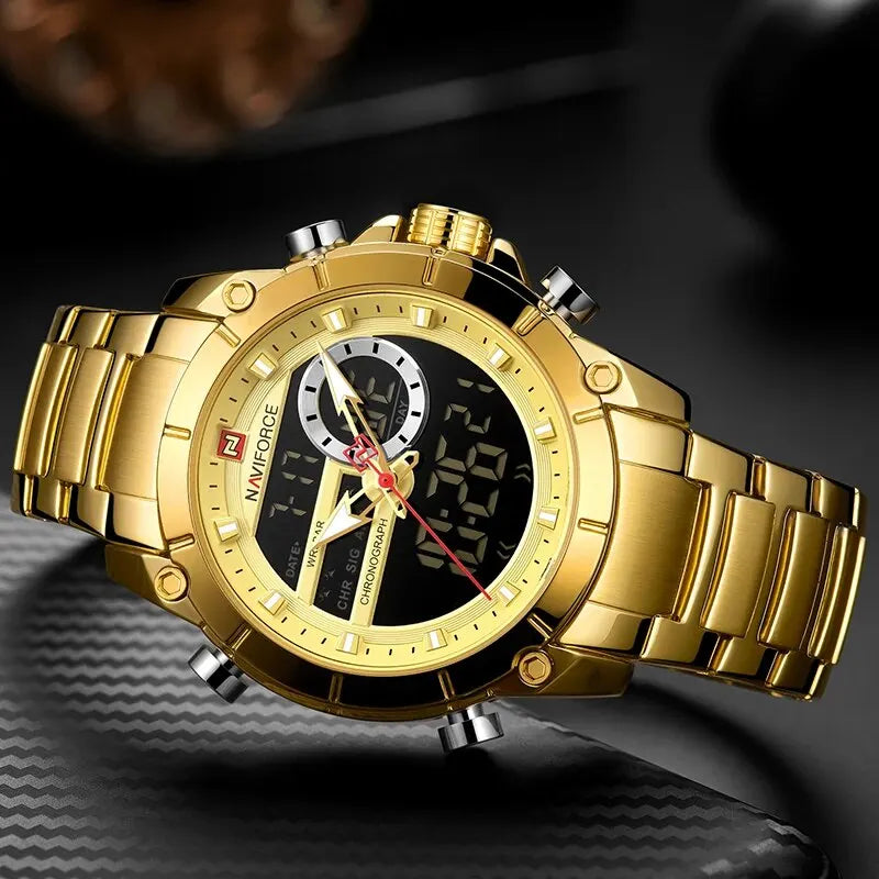 NAVIFORCE Top Luxury Original Sports Wrist Watch For Men Quartz Steel Waterproof Dual Display Military Watches Relogio Masculino