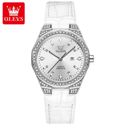 OLEVS 5606 Luxury Women's Watches Diamond Lap Leather Strap Waterproof Luminous Ladies Wristwatch Quartz Watch for Women Relogio