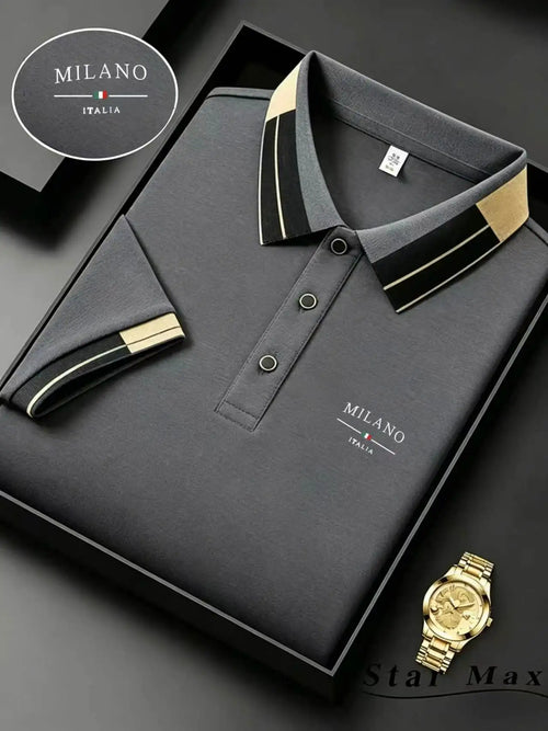 Men's Luxury Short Sleeve Polo Shirt with Horse Embroidery Milan Style