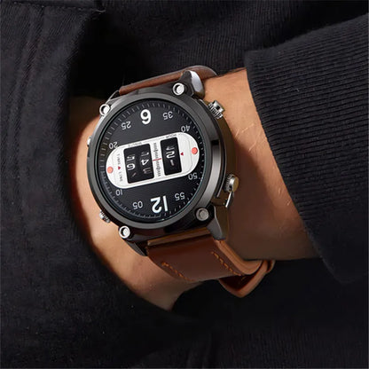 Men Unique Designer Watches Fashion Leather Band Tire Simple Army Sports Vintahe Quartz Watch Black Montres de Marque de Luxe