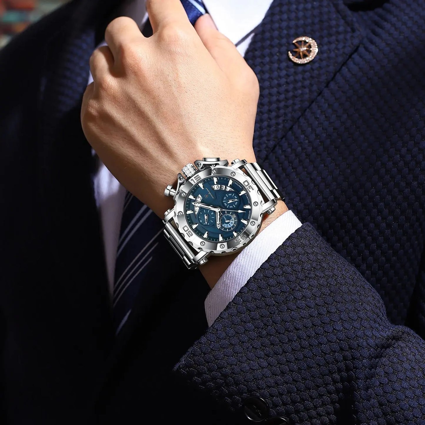 POEDAGAR Luxury Men's Watch Calendar Luminous Waterproof Man Clock Chronograph Stainless Steel Quartz Watches For Men Reloj Gift