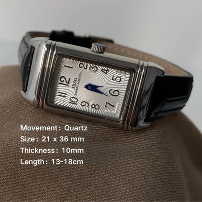 New retro square women's quartz watch with reversible case and leather strap silver watch unique niche watch 21*36mm