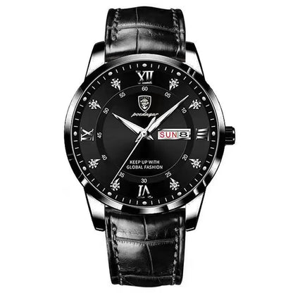 POEDAGAR Original High Quality Men Watch Waterproof Luminous Leather Sports Man Wristwatch Quartz Stylish Casual Watches For Men