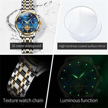 OLEVS Women's Watches Elegant Fashion Original Quartz Female Wristwatch Multifunction Chronograph Waterproof Luminous 24 Hour