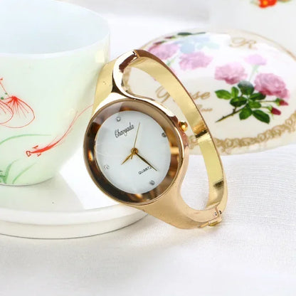 Minimalist Women Cuff Watch Fashion Casual Round Lady Women Bracelet Girls Watches Gold Stainless Steel Quartz Watch Reloj Mujer