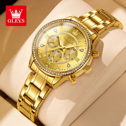 OLEVS TY715 Exlusive Women's Watches Elegant Rose Gold Luxury Steel Strap Chronograph Watch for Women Original Quartz Wristwatch