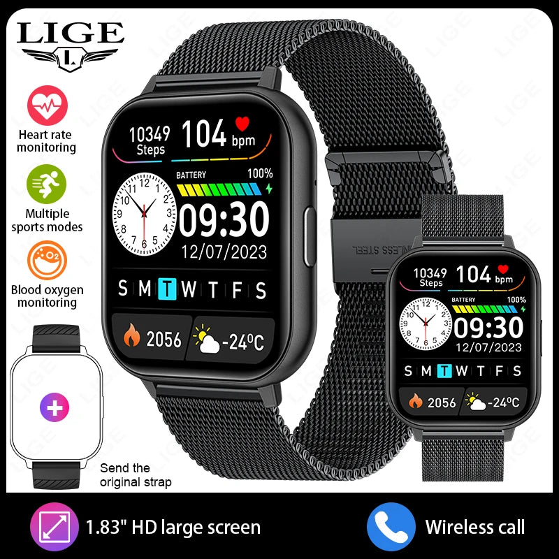 LIGE New Bluetooth Call Smart Watches Women Wrist Watch Sports Fitness Watches IP67 Waterproof Smartwatch For iPhone Android iOS