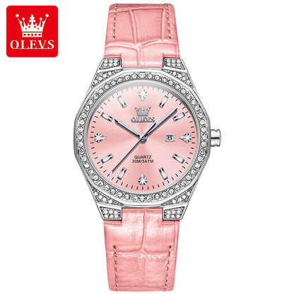 OLEVS 5606 Luxury Women's Watches Diamond Lap Leather Strap Waterproof Luminous Ladies Wristwatch Quartz Watch for Women Relogio
