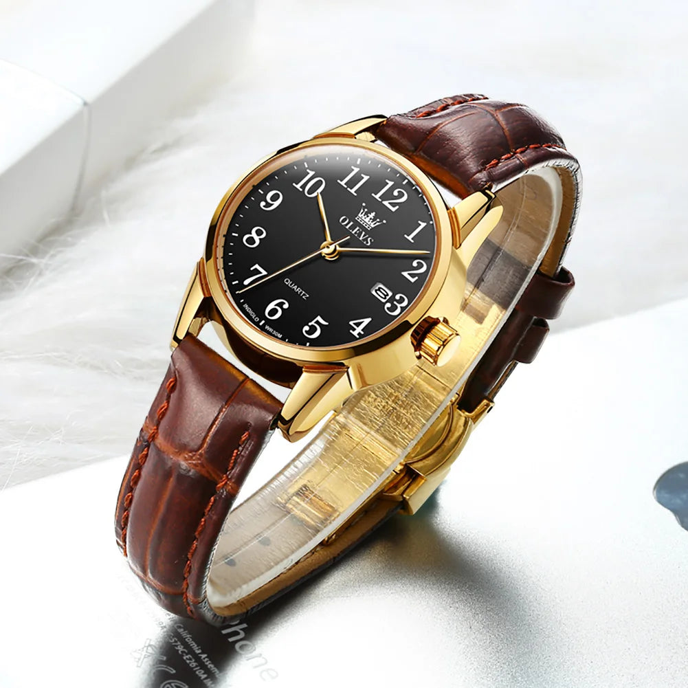 OLEVS Top Brand Quartz Watch For Women 50M Waterproof GMT  Watches Women's Sports Leather Strap Men Wristwtach Ultrathin