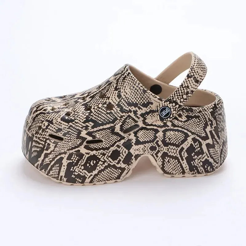 Leopard Chunky Platform Clogs Women 2025 Autumn Summer Comfort Thick Bottom Non Slip Outdoor Slippers Height-Increasing Shoes