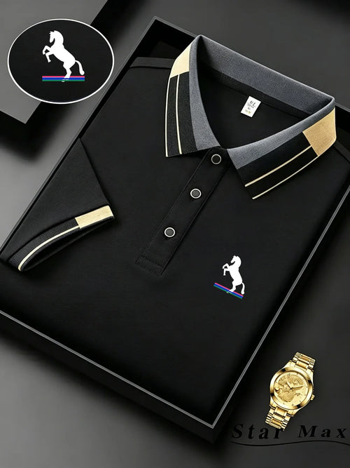 Men's Luxury Short Sleeve Polo Shirt with Horse Embroidery Milan Style