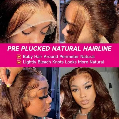 Body Wave 34 Inch 13x4 Chocolate Brown HD Lace Front Wigs Human Hair Brazilian Colored 13X4 Transparent Lace Front Wig Body Wave