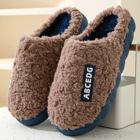 Winter Mens Slippers Warm Home Slippers Couple Indoor Non-slip Slides New Soft Sole Fur Cotton Shoes Plush Casual Women Slippers
