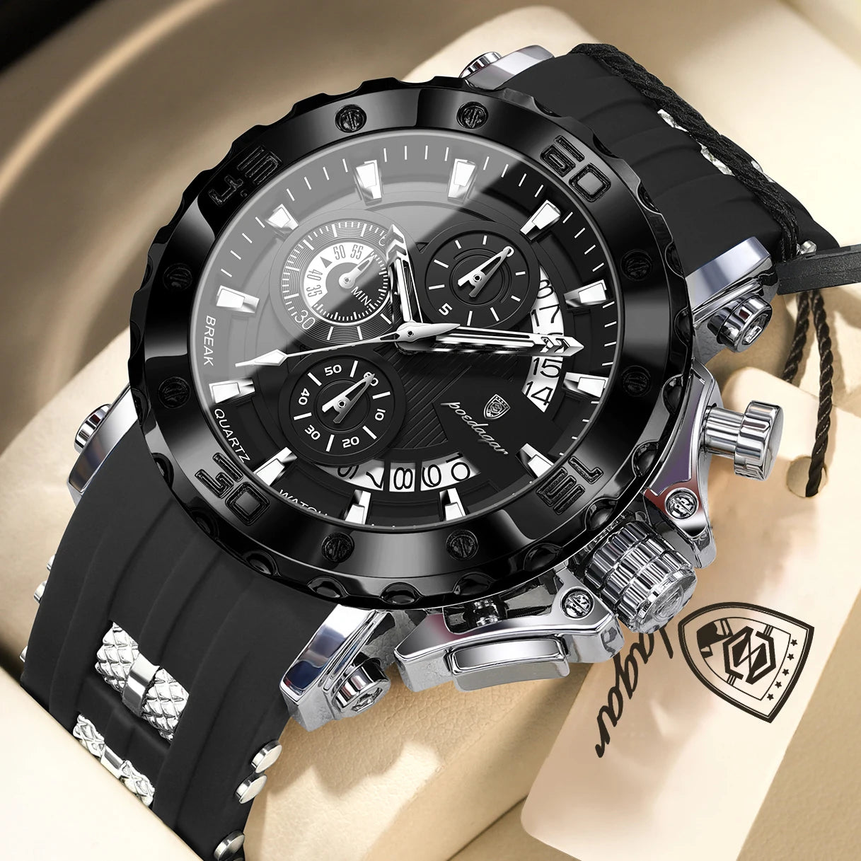 POEDAGAR Luxury Military Men Clock Luminous Waterproof Chronograph Date Men's Watch Silicone Quartz Sports Watches For Man Reloj