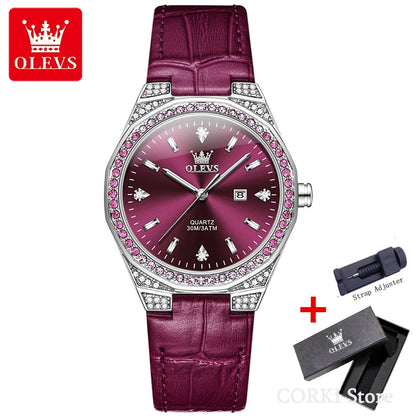 OLEVS 5606 Luxury Women's Watches Diamond Lap Leather Strap Waterproof Luminous Ladies Wristwatch Quartz Watch for Women Relogio