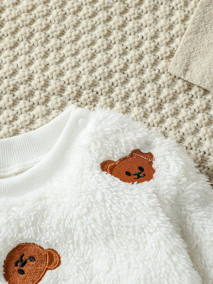 2025 Baby Boys Girls Unisex 2Pcs Autumn Winter Thicken Long Sleeve Warm Fleece Cute Bear Cartoon Casual Clothing Sets For 1-3Y
