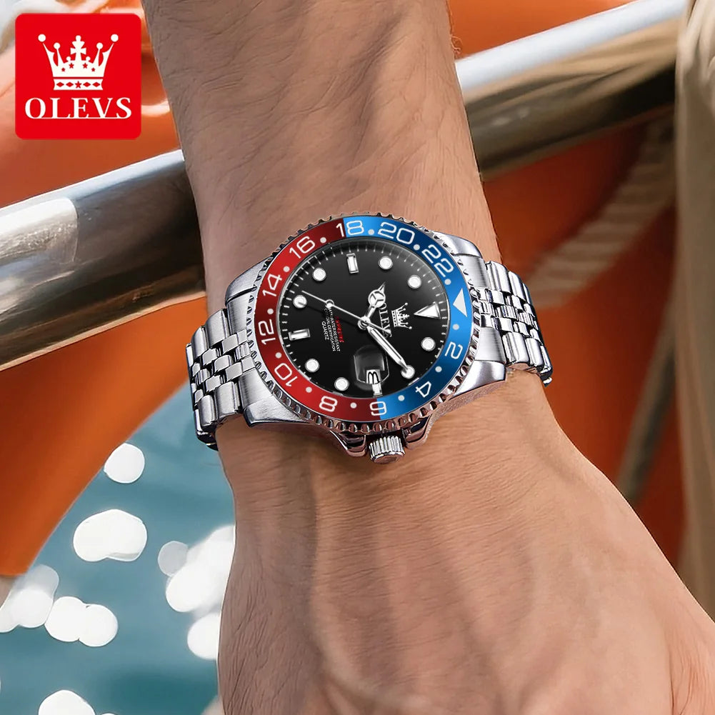 OLEVS Men's Watches Top Brand Luxury Classic Datejust Original Quartz Watch for Man Waterproof Luminous Big Date Stainless Steel