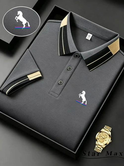 Men's Luxury Short Sleeve Polo Shirt with Horse Embroidery Milan Style