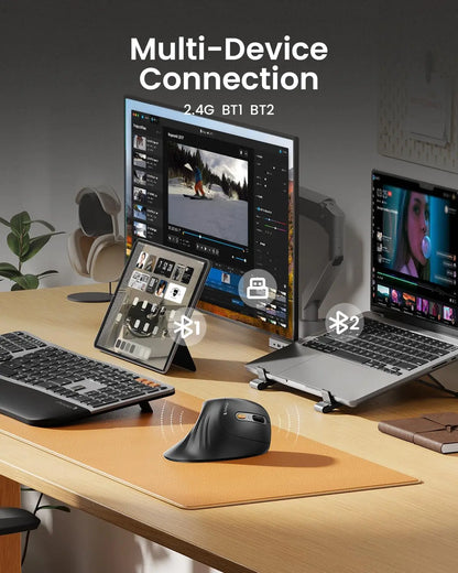 ProtoArc Ergonomic Mouse EM11 NL BT Rechargeable Wireless Vertical Mouse 2.4GHz Optical Mice for Windows, Mac OS
