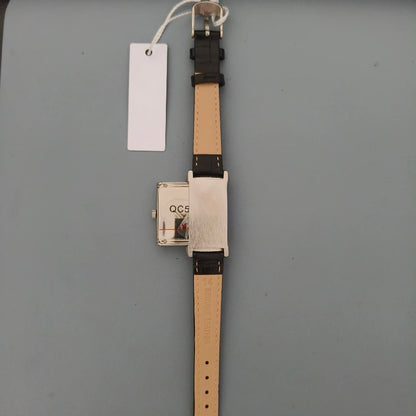 New retro square women's quartz watch with reversible case and leather strap silver watch unique niche watch 21*36mm